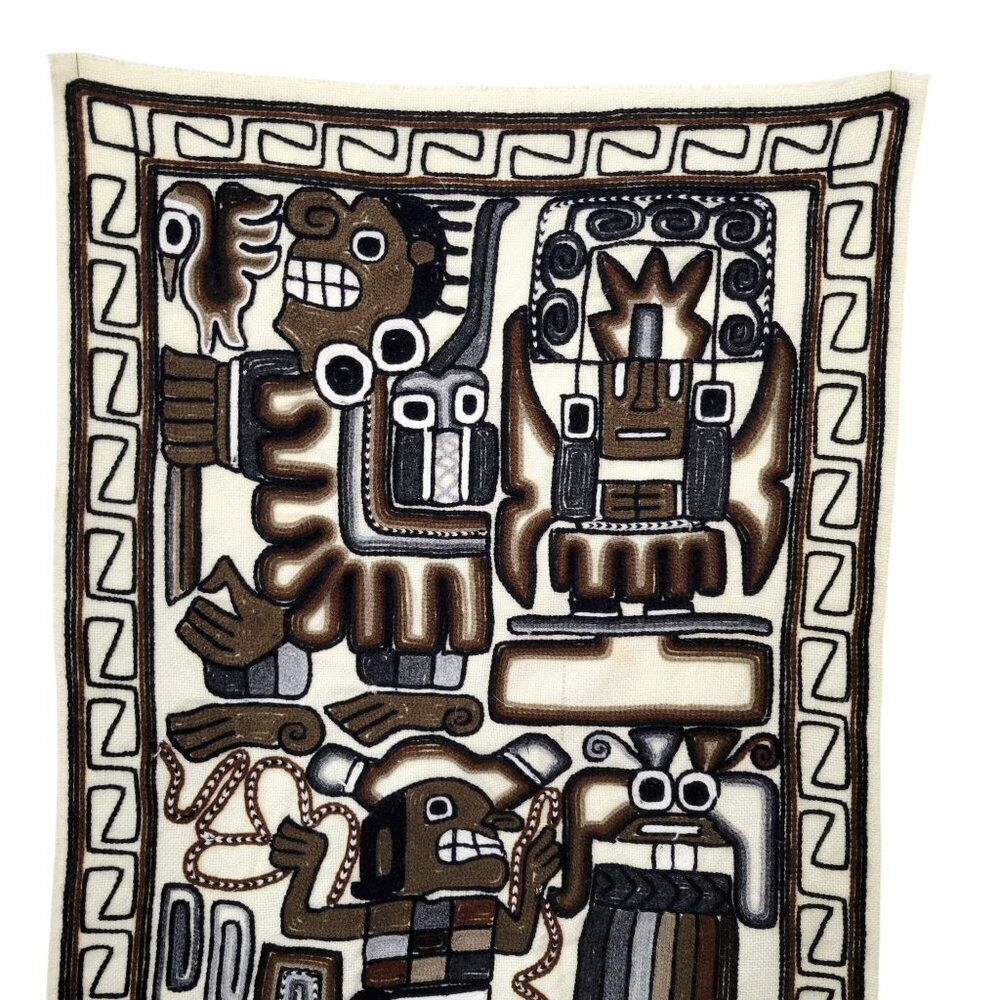 Handmade Peruvian Aztec Mayan Boho Folk Art Woven Wall Hanging Neutral Tones - Picture 2 of 11